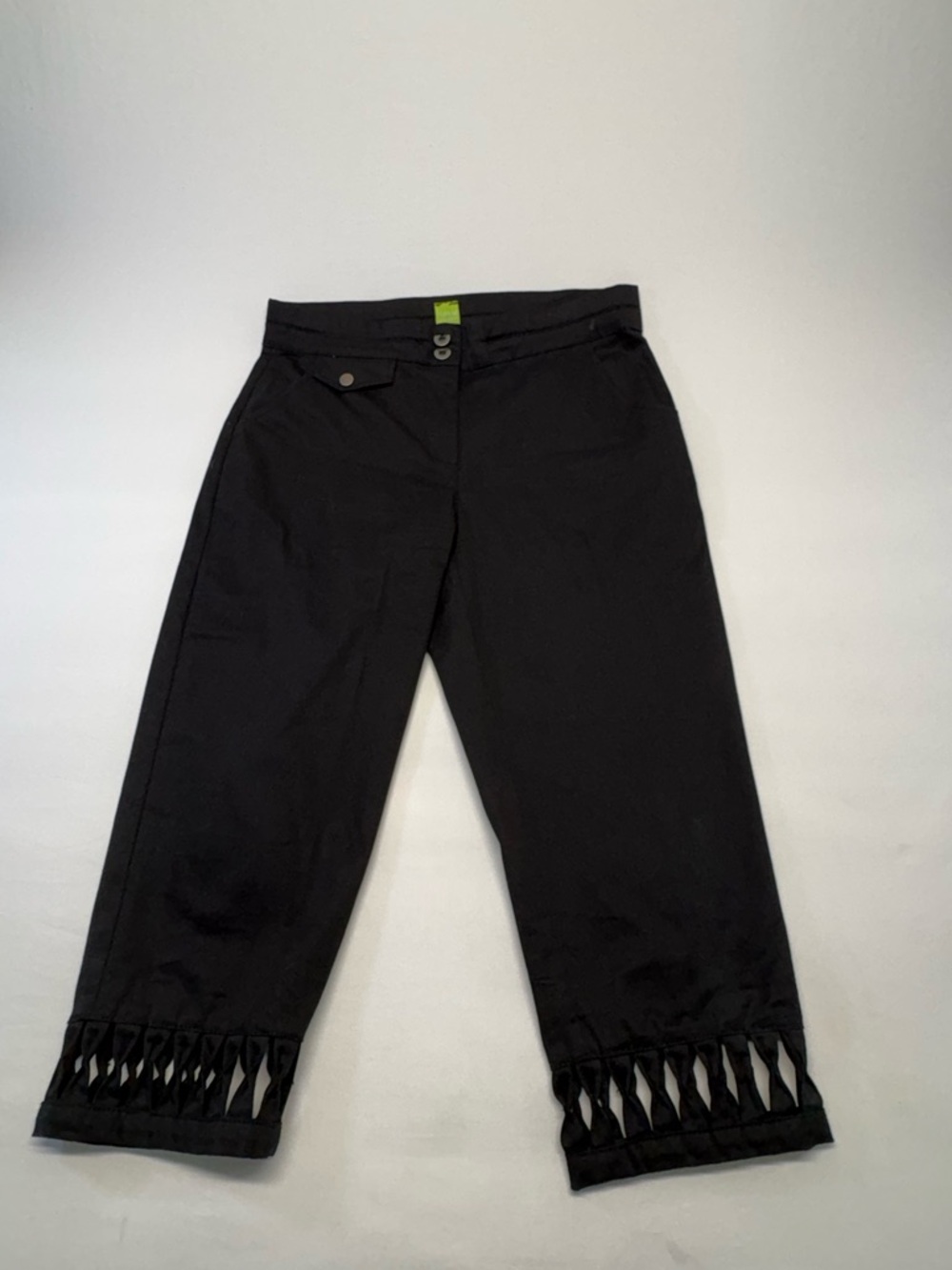 Jacob Adam Black "Caprice" Cropped Trousers with Lattice Cut-Out Hem Size 6